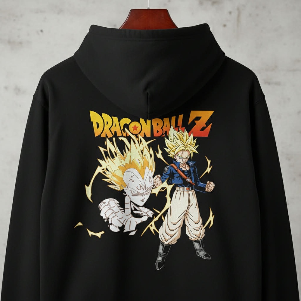 Men's Black Zip-Up Hoodie with Yellow Dragon Ball Z Graphic